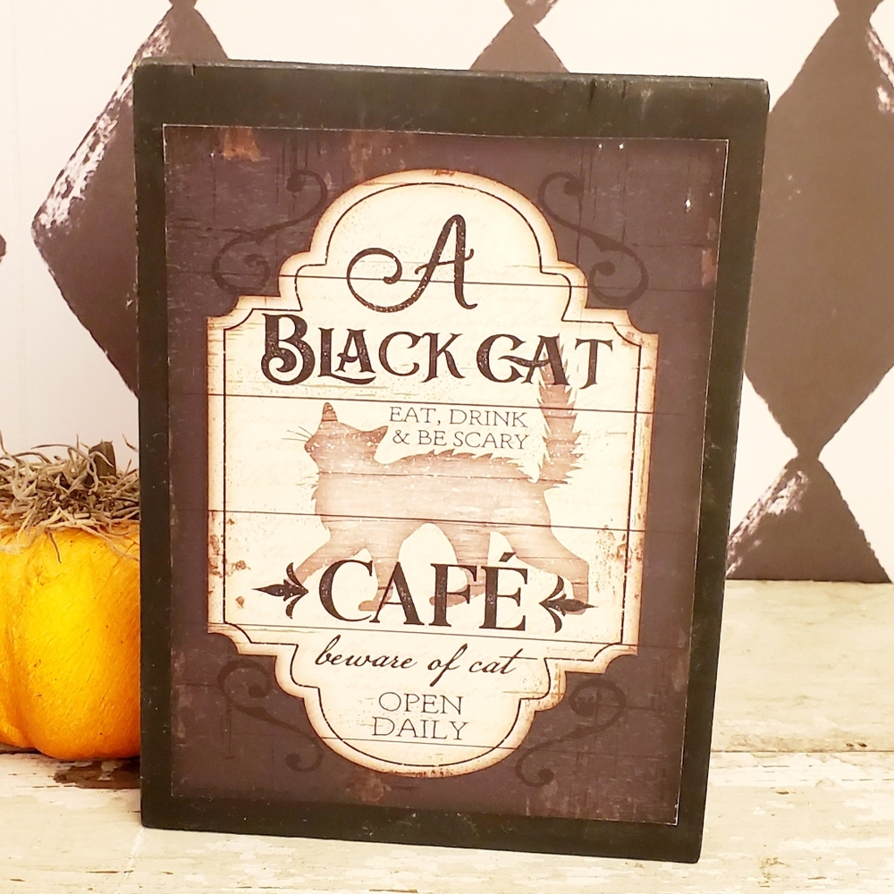 🆕️Black Cat Café Wood Block Sign
